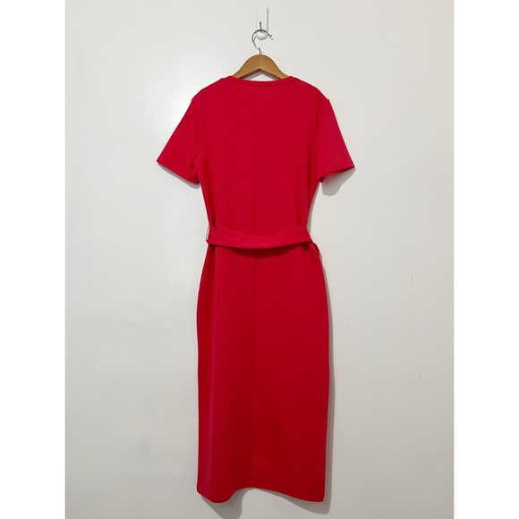 Zara Hot Pink Short Sleeve Midi Dress Size Medium - Picture 6 of 7